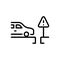 Black line icon for Warnings, car and sign