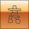 Black line Inukshuk icon isolated on gold background. Vector