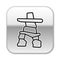 Black line Inukshuk icon isolated on white background. Silver square button. Vector