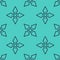 Black line Japanese ninja shuriken icon isolated seamless pattern on green background. Vector