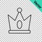 Black line King crown icon isolated on transparent background. Vector