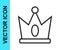 Black line King crown icon isolated on white background. Vector