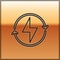 Black line Lightning bolt icon isolated on gold background. Flash sign. Charge flash icon. Thunder bolt. Lighting strike