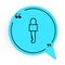 Black line Locked key icon isolated on white background. Blue speech bubble symbol. Vector Illustration