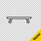 Black line Longboard or skateboard cruiser icon isolated on transparent background. Extreme sport. Sport equipment