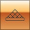 Black line Louvre glass pyramid icon isolated on gold background. Louvre museum. Vector