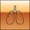Black line Lungs icon isolated on gold background. Vector.