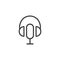 Black line microphone with headset or earphone icon. linear button. radio, podcast logo.