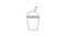 Black line Milkshake icon isolated on white background. Plastic cup with lid and straw. 4K Video motion graphic