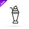 Black line Milkshake icon isolated on white background. Plastic cup with lid and straw. Vector