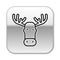 Black line Moose head with horns icon isolated on white background. Silver square button. Vector