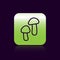 Black line Mushroom icon isolated on black background. Green square button. Vector