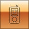 Black line Music player icon isolated on gold background. Portable music device. Vector