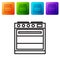 Black line Oven icon isolated on white background. Stove gas oven sign. Set icons in color square buttons. Vector