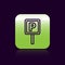 Black line Parking icon isolated on black background. Street road sign. Green square button. Vector