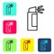 Black line Pepper spray icon isolated on white background. OC gas. Capsicum self defense aerosol. Set icons in color