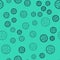 Black line Petri dish with bacteria icon isolated seamless pattern on green background. Vector