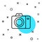 Black line Photo camera icon isolated on white background. Foto camera. Digital photography. Random dynamic shapes