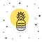 Black line Pineapple tropical fruit icon isolated on white background. Random dynamic shapes. Vector