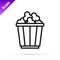 Black line Popcorn in cardboard box icon isolated on white background. Popcorn bucket box. Vector