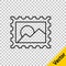 Black line Postal stamp icon isolated on transparent background. Vector