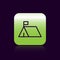 Black line Protest camp icon isolated on black background. Protesting tent. Green square button. Vector