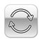 Black line Refresh icon isolated on white background. Reload symbol. Rotation arrows in a circle sign. Silver square