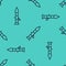 Black line Rocket launcher with missile icon isolated seamless pattern on green background. Vector