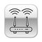 Black line Router and wi-fi signal icon isolated on white background. Wireless ethernet modem router. Computer