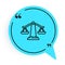 Black line Scales of justice icon isolated on white background. Court of law symbol. Balance scale sign. Blue speech