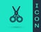 Black line Scissors hairdresser icon isolated on green background. Hairdresser, fashion salon and barber sign
