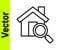 Black line Search house icon isolated on white background. Real estate symbol of a house under magnifying glass. Vector