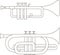 Black line, shape or outline forms of musical instruments as trumpet and cornet