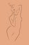 Black line shillouette of seductive woman in elegant pose touching her chin. One hand behind her occiput.
