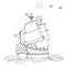 Black line ship or boat for coloring book