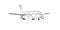 A black line sketch of an airplane parked at an airport on a white background