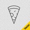 Black line Slice of pizza icon isolated on transparent background. Fast food menu. Vector
