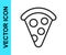 Black line Slice of pizza icon isolated on white background. Fast food menu. Vector