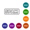 Black line Spam icon isolated on white background. Set icons in color circle buttons. Vector