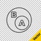 Black line Subsets, mathematics, a is subset of b icon isolated on transparent background. Vector