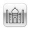 Black line Taj Mahal mausoleum in Agra, Indiaicon isolated on white background. Silver square button. Vector