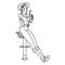 black line tattoo of a pinup girl drinking a milkshake