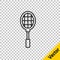 Black line Tennis racket icon isolated on transparent background. Sport equipment. Vector Illustration