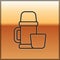 Black line Thermos container and cup icon isolated on gold background. Thermo flask icon. Camping and hiking equipment