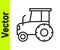 Black line Tractor icon isolated on white background. Vector