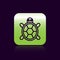 Black line Turtle icon isolated on black background. Green square button. Vector.