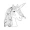 Black line Unicorn for coloring book or page