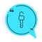 Black line Unlocked key icon isolated on white background. Blue speech bubble symbol. Vector Illustration