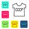 Black line USSR t-shirt icon isolated on white background. Set icons in color square buttons. Vector