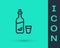 Black line Vodka with pepper and glass icon isolated on green background. Ukrainian national alcohol. Vector